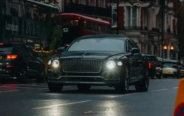 Luxury rental car on a London street