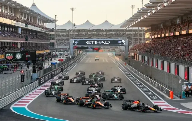 Formula 1 cars on the Yas Marina Circuit