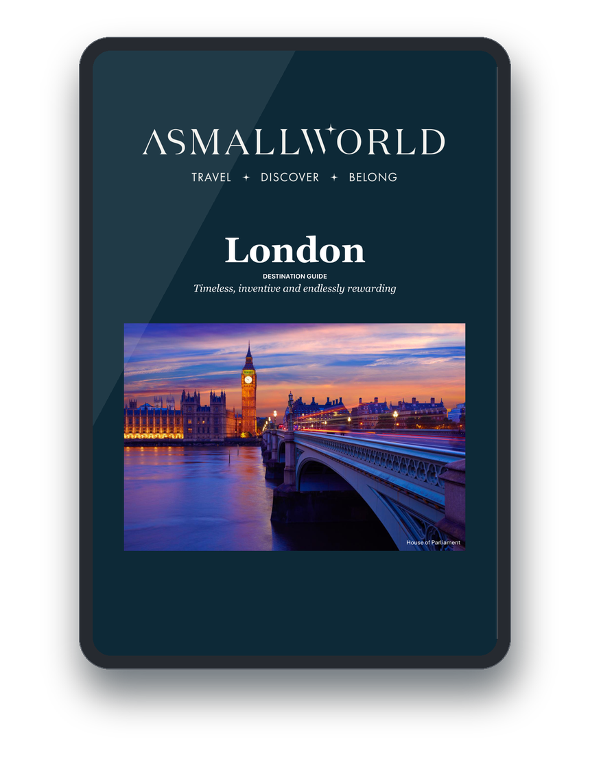 The London dossier on a tablet, showing Westminster at night