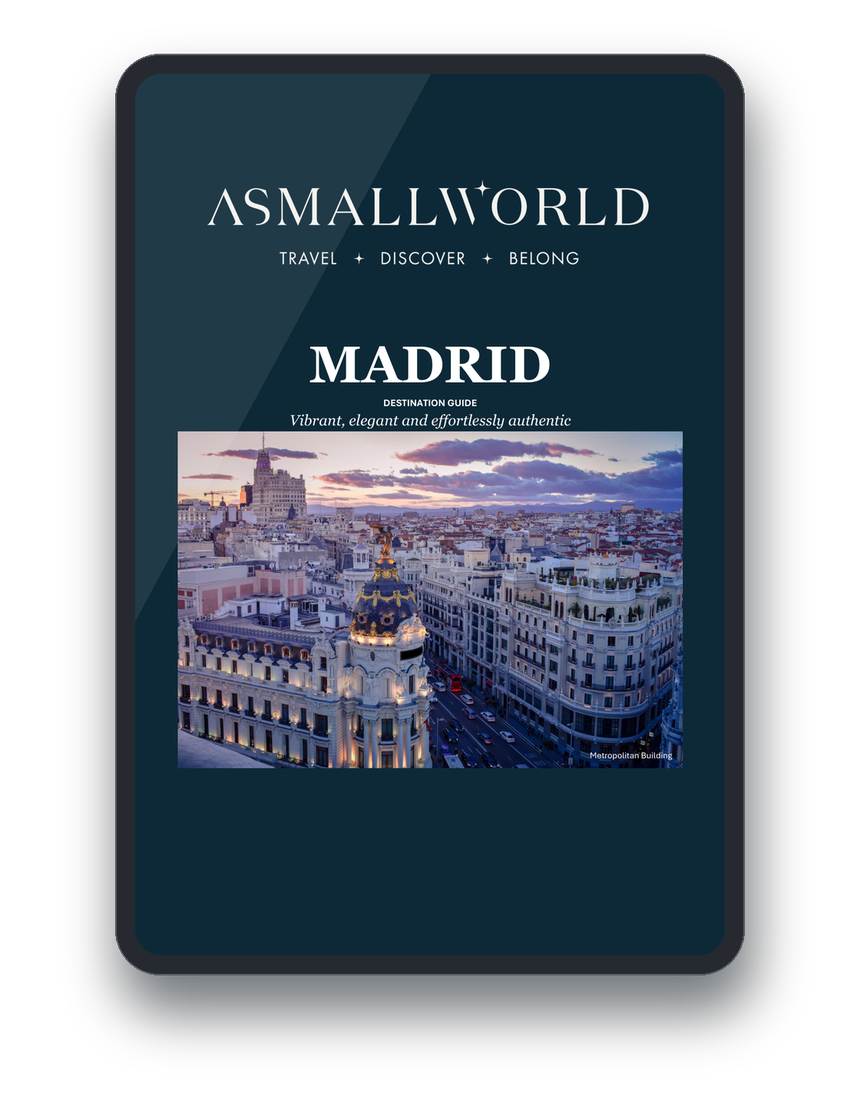 The Madrid dossier on a tablet, showing the city's rooftops