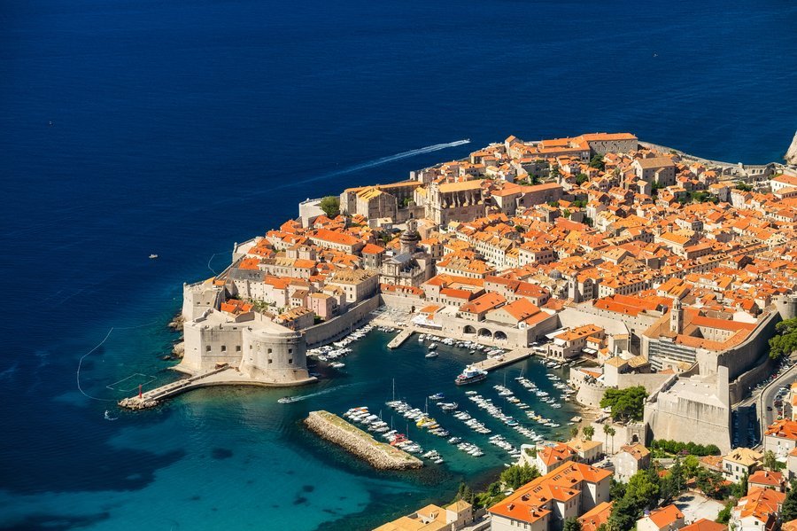 The walled old town of Dubrovnik above the Adriatic
